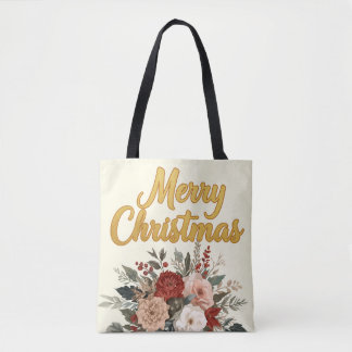 Golden Floral Merry Christmas Bouquet Tygkasse