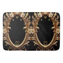 Golden Floral Ornate Bath Mat