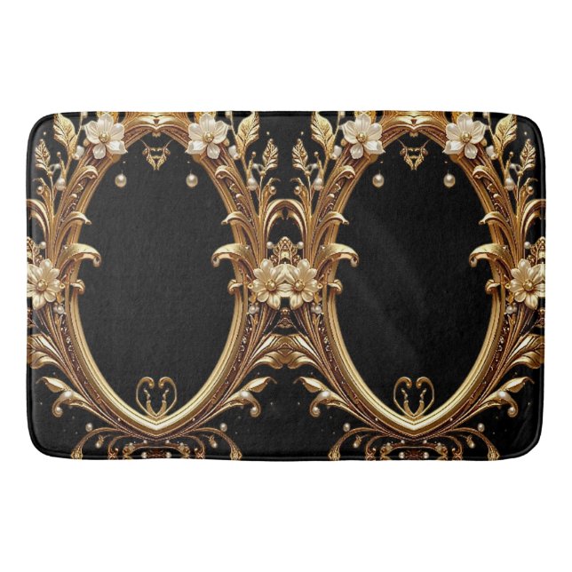 Golden Floral Ornate Bath Mat Badrumsmatta (Framsidan)