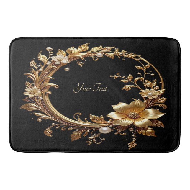 Golden Floral Ornate Frame Bath Mat Badrumsmatta (Framsidan)
