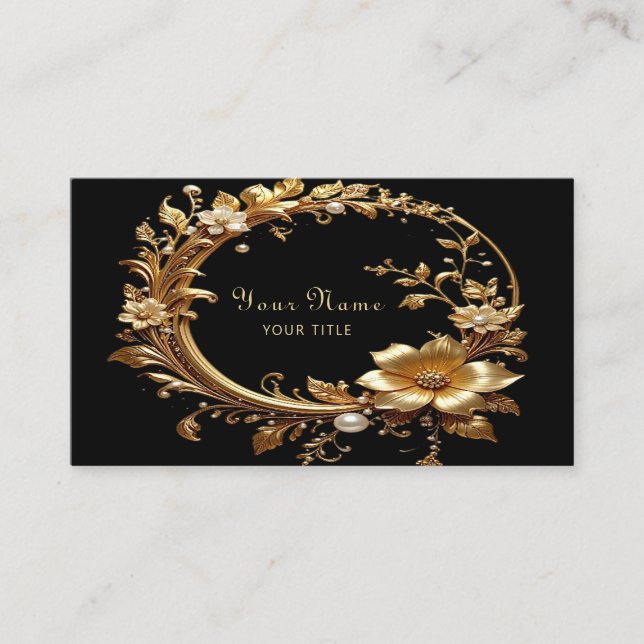 Golden Floral Ornate Frame Business Card Visitkort (Framsida)