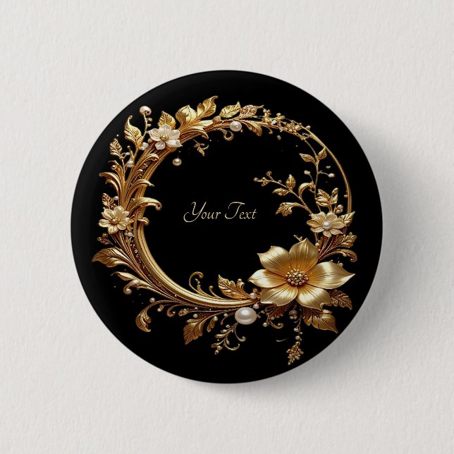 Golden Floral Ornate Frame Button Knapp (Framsida)