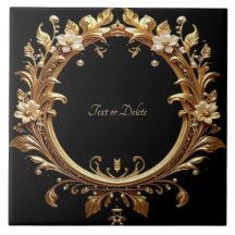 Golden Floral Ornate Frame Ceramic Tile