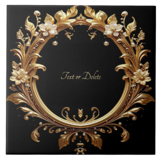 Golden Floral Ornate Frame Ceramic Tile Kakelplatta