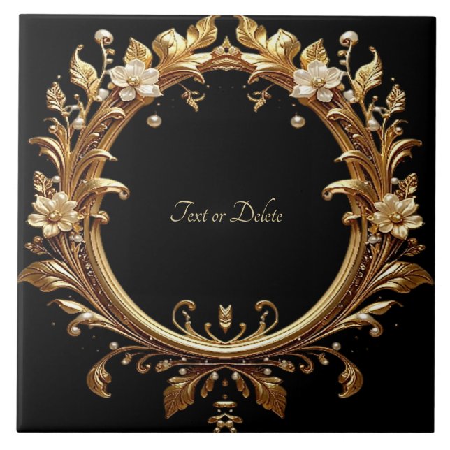 Golden Floral Ornate Frame Ceramic Tile Kakelplatta (Framsidan)