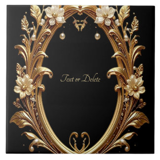 Golden Floral Ornate Frame Ceramic Tile Kakelplatta