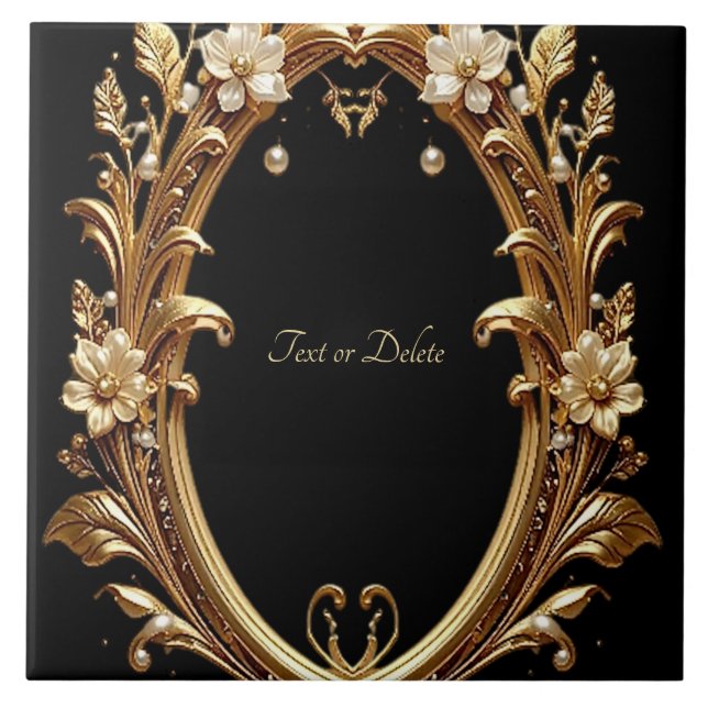 Golden Floral Ornate Frame Ceramic Tile Kakelplatta (Framsidan)
