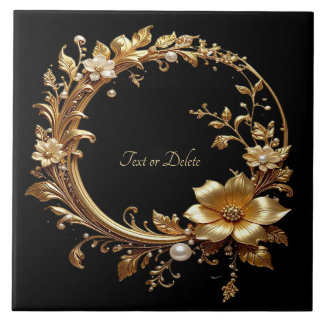 Golden Floral Ornate Frame Ceramic Tile Kakelplatta