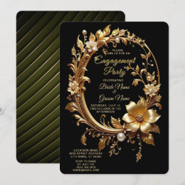 Golden Floral Ornate Frame Engagement Invitation Inbjudningar