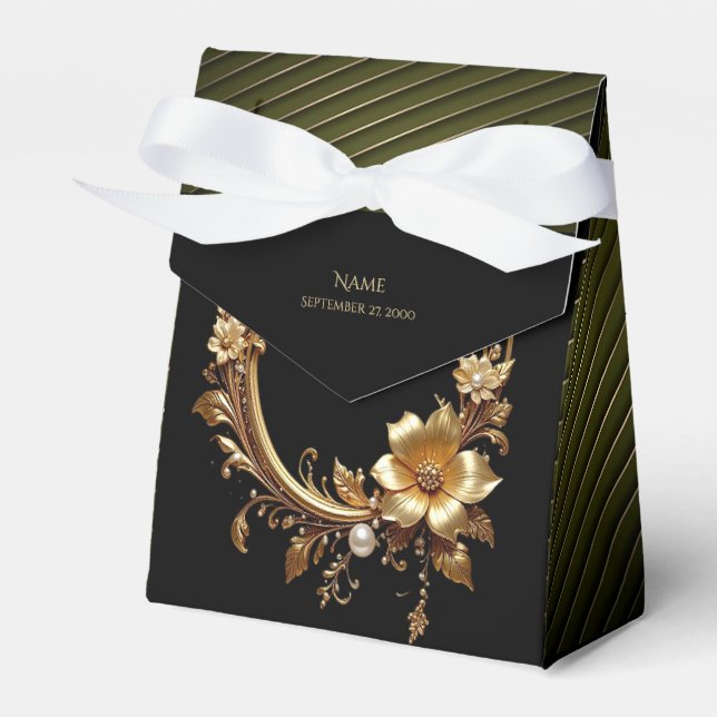 Golden Floral Ornate Frame Favor Box Presentaskar (Framsidan Sidan)
