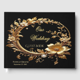 Golden Floral Ornate Frame Guest Book Gästböcker