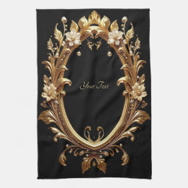 Golden Floral Ornate Frame Kitchen Towel Kökshandduk