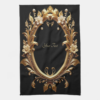 Golden Floral Ornate Frame Kitchen Towel Kökshandduk