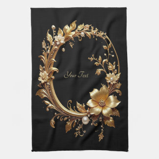 Golden Floral Ornate Frame Kitchen Towel Kökshandduk