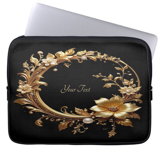 Golden Floral Ornate Frame Laptop Sleeve (Framsidan)