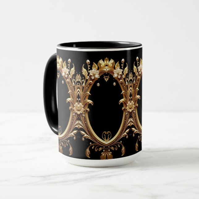 Golden Floral Ornate Frame Mug Mugg (Framsida vänster)