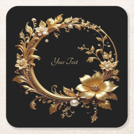 Golden Floral Ornate Frame Paper Coaster Underlägg Papper Kvadrat