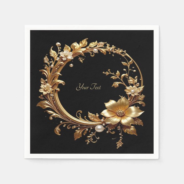 Golden Floral Ornate Frame Pappersservett (Framsidan)
