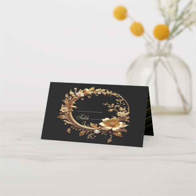 Golden Floral Ornate Frame Place Card Placeringskort (Framsida)