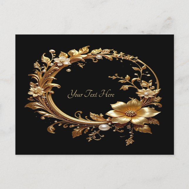Golden Floral Ornate Frame Postcard Vykort (Framsida)