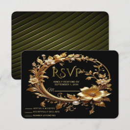 Golden Floral Ornate Frame RSVP Card OSA Kort