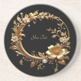 Golden Floral Ornate Frame Sandstone Coaster Underlägg