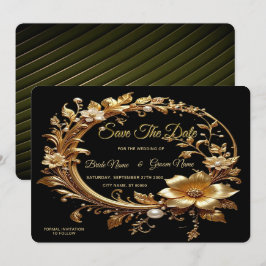 Golden Floral Ornate Frame Save The Date Spara Datumet