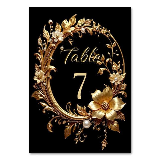Golden Floral Ornate Frame Table Number Bordsnummer (Framsidan)