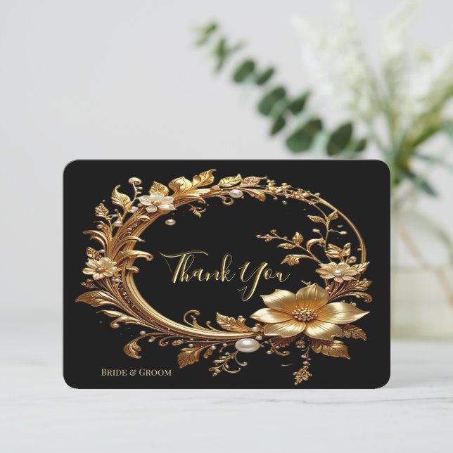 Golden Floral Ornate Frame Thank You Card Tack Kort (Stående Fram)