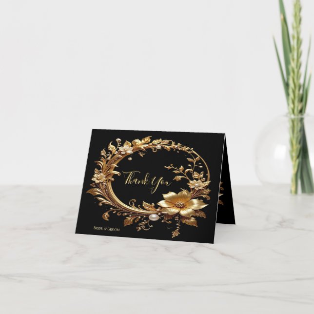 Golden Floral Ornate Frame Thank You Card Tack Kort (Framsida)