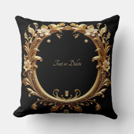 Golden Floral Ornate Frame Throw Pillow Kudde