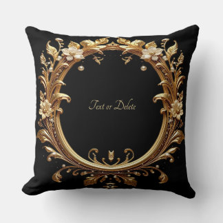 Golden Floral Ornate Frame Throw Pillow Kudde