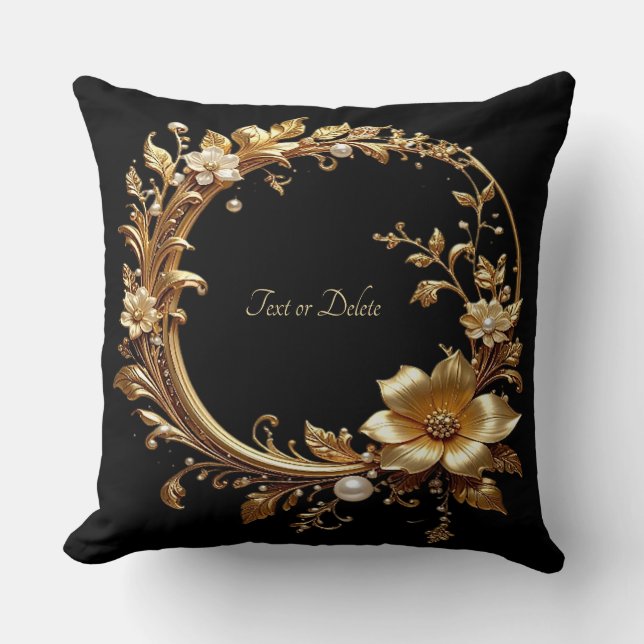Golden Floral Ornate Frame Throw Pillow Kudde (Framsida)