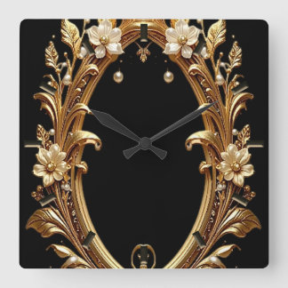 Golden Floral Ornate Frame Wall Clock Fyrkantig Klocka