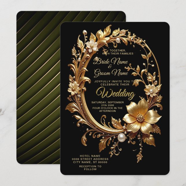 Golden Floral Ornate Frame Wedding Invitation Inbjudningar (Fram/baksida)