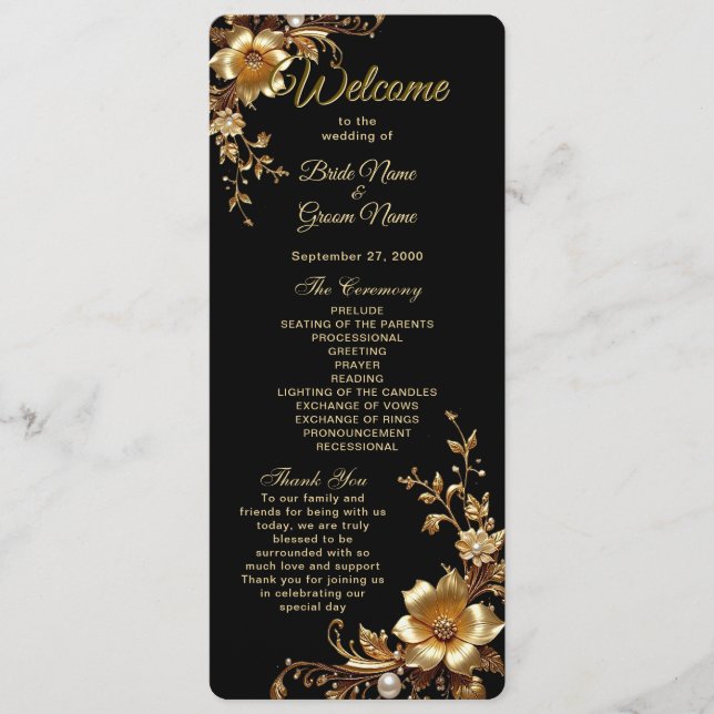 Golden Floral Ornate Frame Wedding Program (Framsida)