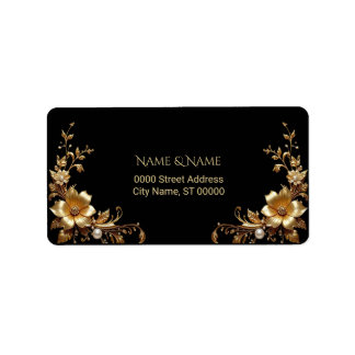 Golden Floral Return Address Label Adressetikett