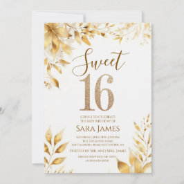 Golden Floral Sweet 16 Birthday Invitation Inbjudningar