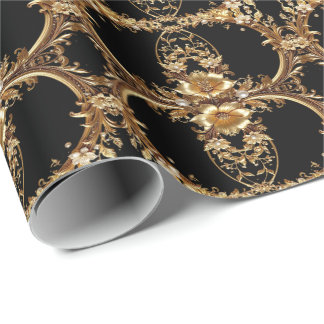 Golden Floral Wrapping Paper Presentpapper