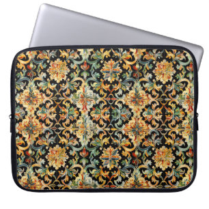Golden Flourish on Black Laptop Fodral