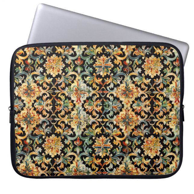 Golden Flourish on Black Laptop Fodral (Framsidan)