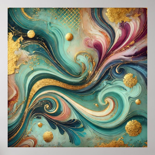 Golden Flow Abstrakt Wall Art - Modern Home Décor Poster (Framsidan)