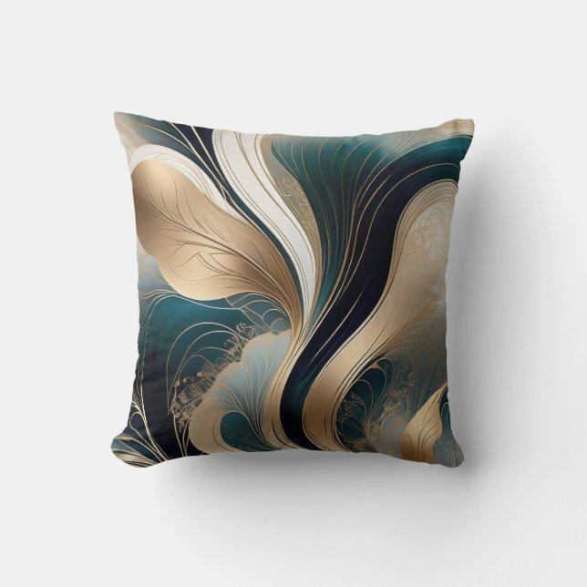 Golden Flow - Luxurious Black and Gold Abstract Kudde (Framsida)