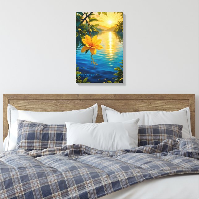 Golden Flower at Sunset – Impressionist Nature Art Canvastryck (Insitu (sovrum))