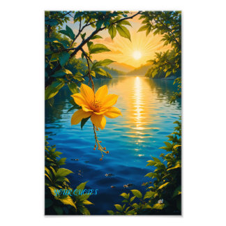 Golden Flower at Sunset – Impressionist Nature Art Fototryck