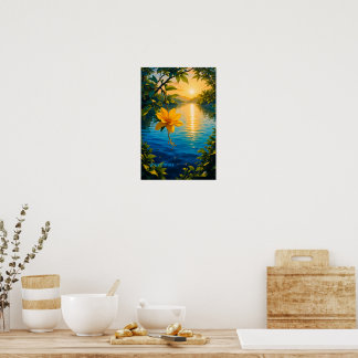 Golden Flower at Sunset – Impressionist Nature Art Poster