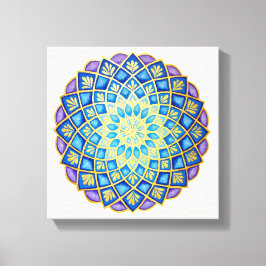 Golden Flower Blue Lila Mandala Canvastryck