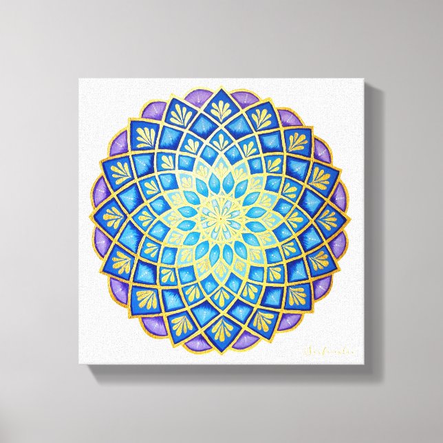 Golden Flower Blue Lila Mandala Canvastryck (Framsida)