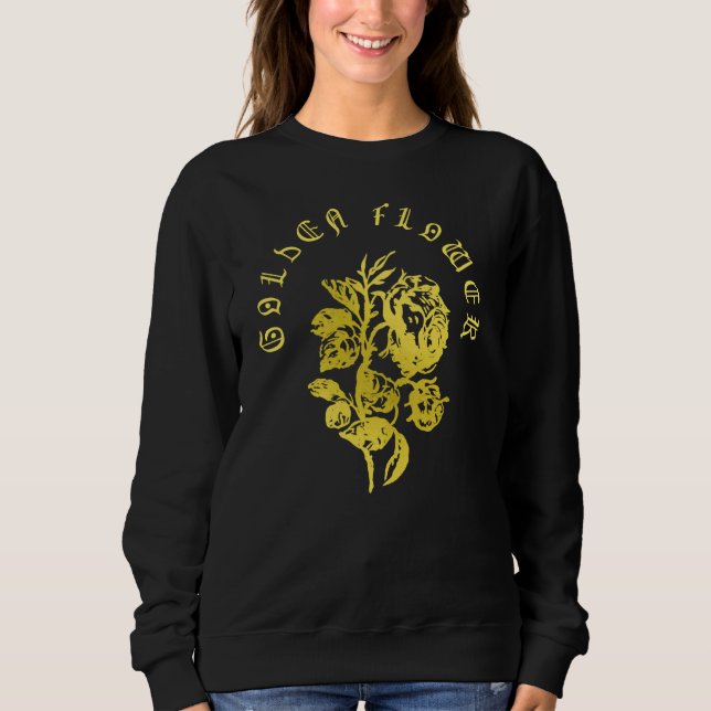 Golden Flower – Embroidered-Style Luxury Design T Shirt (Framsida)