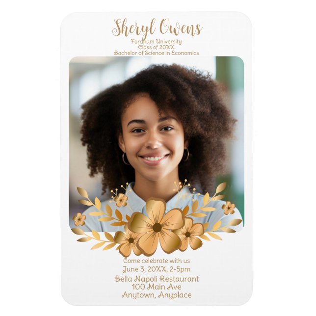 Golden Flower High School College Graduation Magnet (Vertikal)